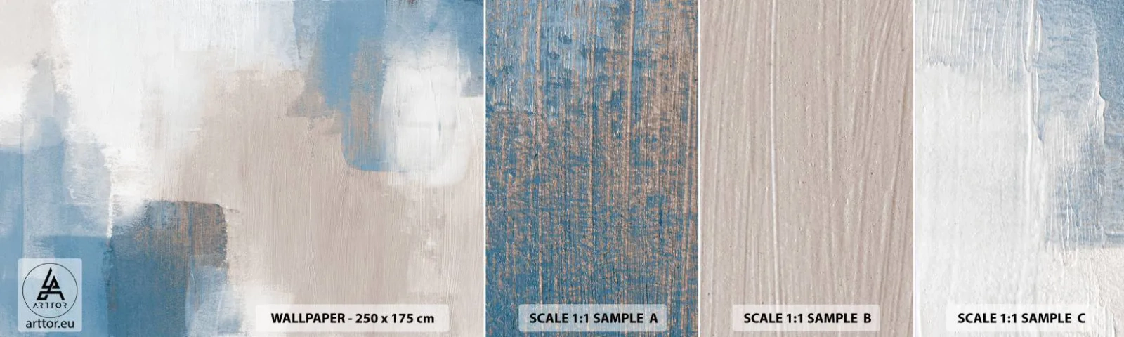 Muestra De Fotomural Standard Eco - Abstracción rosa tras un velo azul - Pedazo, Contemporáneo, pinturas - 100x30 cm