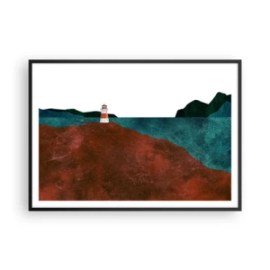 Póster en marco negro - Un faro con las montañas y el mar como telón de fondo - 100x70cm - Mirando al mar - Decoración de pared moderna para salón y dormitorio ARTTOR