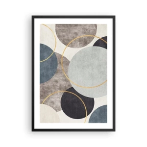Póster en marco negro - Composición geométrica abstracta con círculos en tonos azules. - 50x70cm - Círculo tras círculo - Decoración de pared moderna para salón y dormitorio ARTTOR