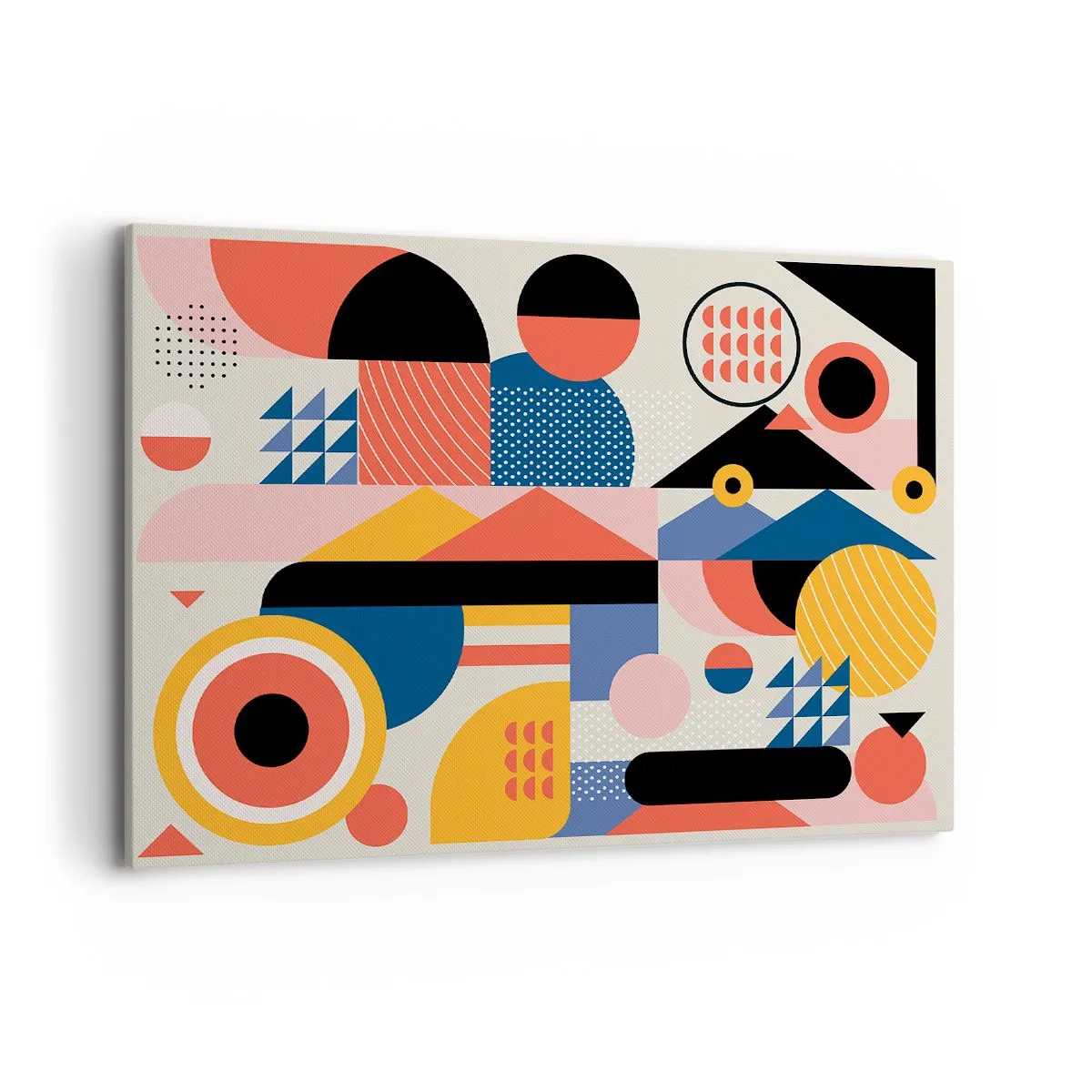 Cuadro sobre lienzo - Impresión de Imagen - Formas geométricas coloridas en estilo retro - 100x70cm - Composición: juegos - Decoración de pared moderna para salón y dormitorio ARTTOR