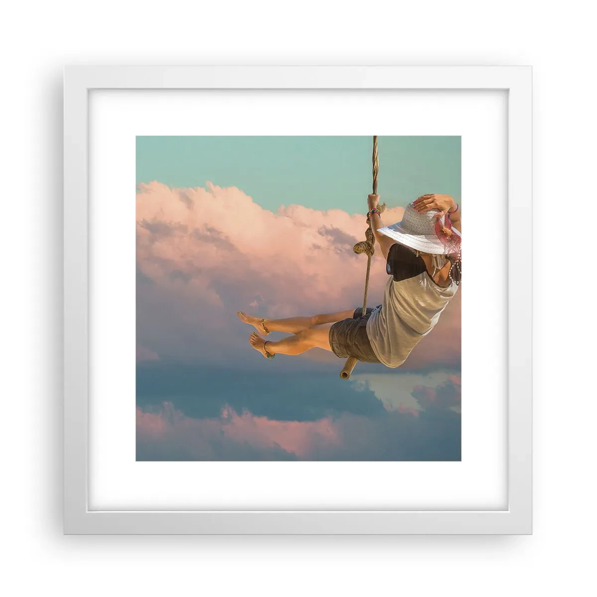 Póster en marco blanco - Jugando en las nubes - 30x30 cm