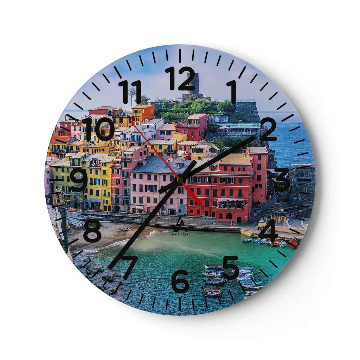 Reloj de pared - Reloj de vidrio - Pueblo mágico del Mediterráneo - 40x40 cm
