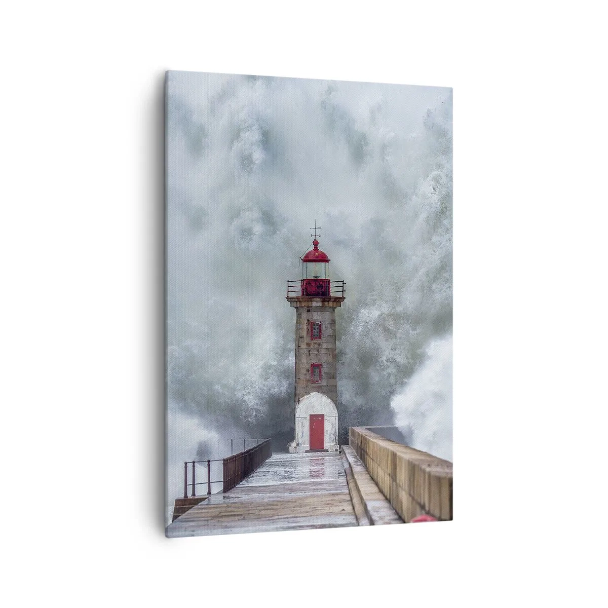 Cuadro sobre lienzo - Impresión de Imagen - Un faro rodeado de olas fuertes - 70x100cm - El rugido de las aguas, la fuerza del viento - Decoración de pared moderna para salón y dormitorio ARTTOR