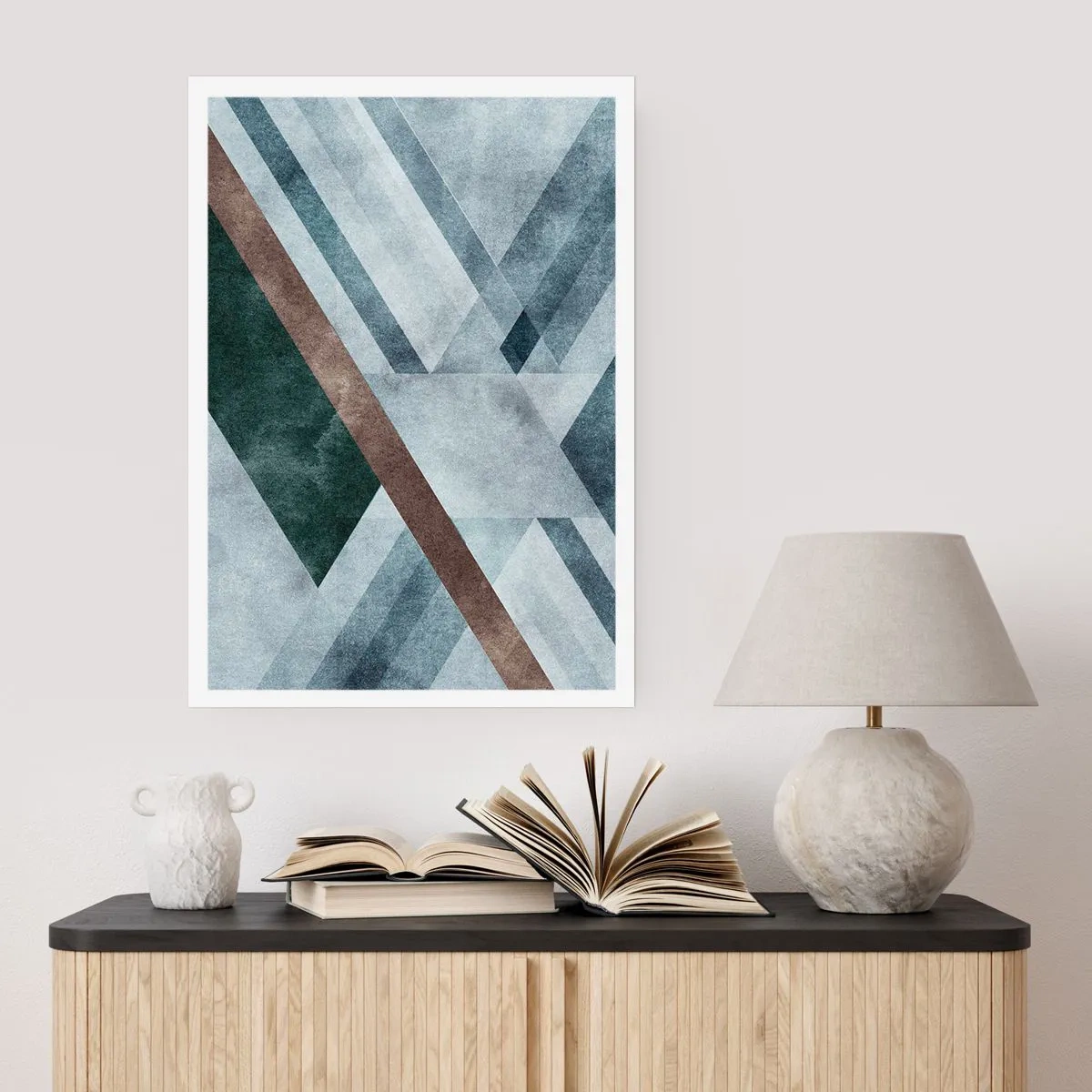 Póster - Composición geométrica en tonos azules y marrones. - 50x70cm - Sofisticada elegancia de la geometría - Decoración de pared moderna para salón y dormitorio ARTTOR