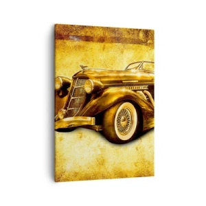 Cuadro sobre lienzo - Impresión de Imagen - Un clásico convertible retro dorado sobre un fondo vintage en colores cálidos. - 50x70cm - La élite de la élite - Decoración de pared moderna para salón y dormitorio ARTTOR