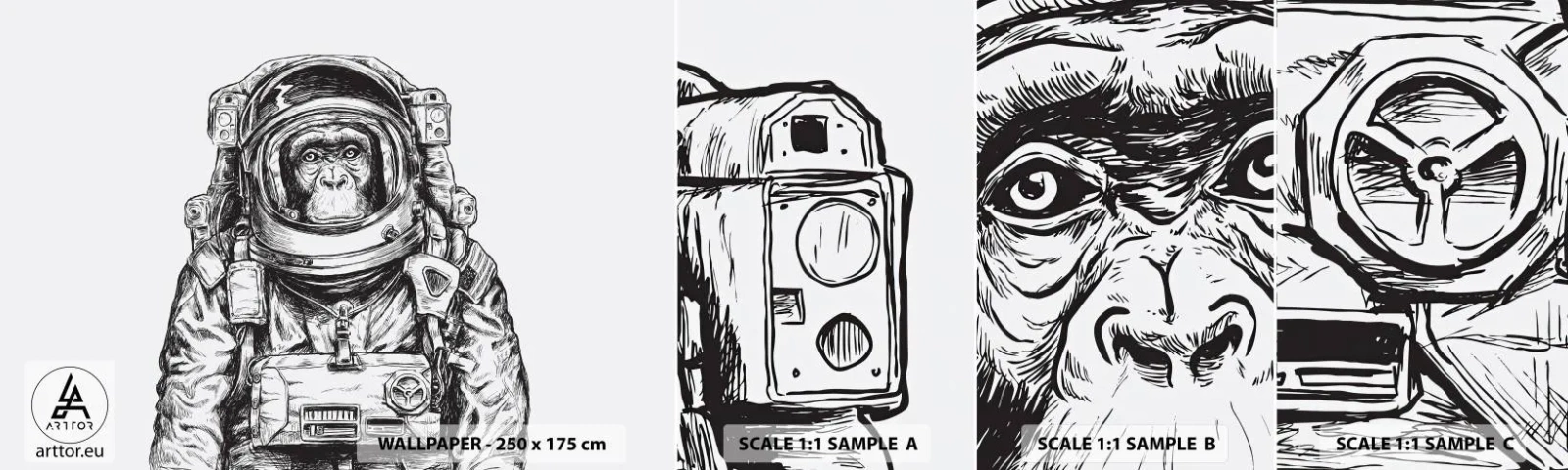 Muestra De Fotomural Standard Eco - Evolución alternativa - Abstracción, Astronauta, Mono - 100x30 cm