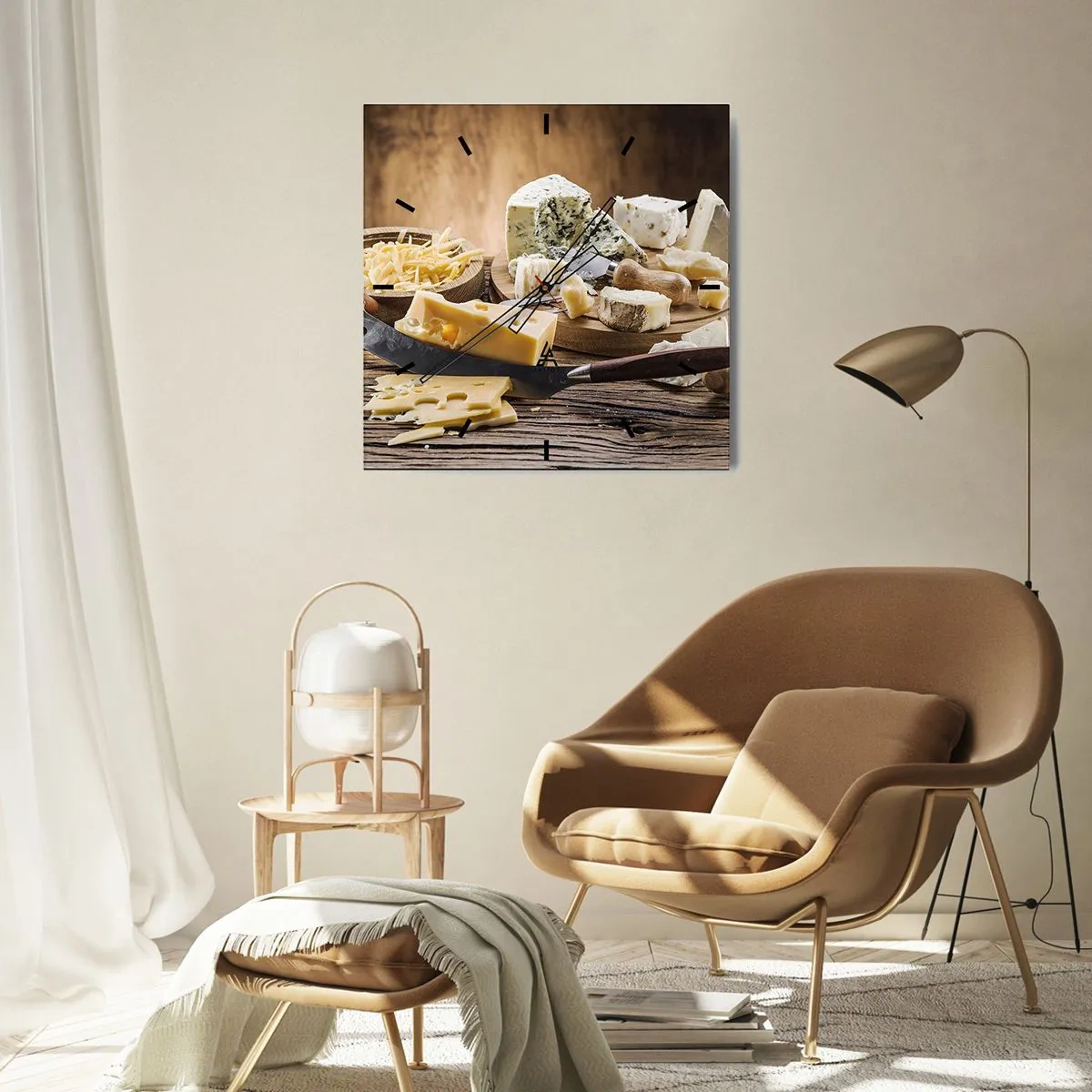 Reloj de pared - Reloj de vidrio - Degustación de quesos - 30x30 cm