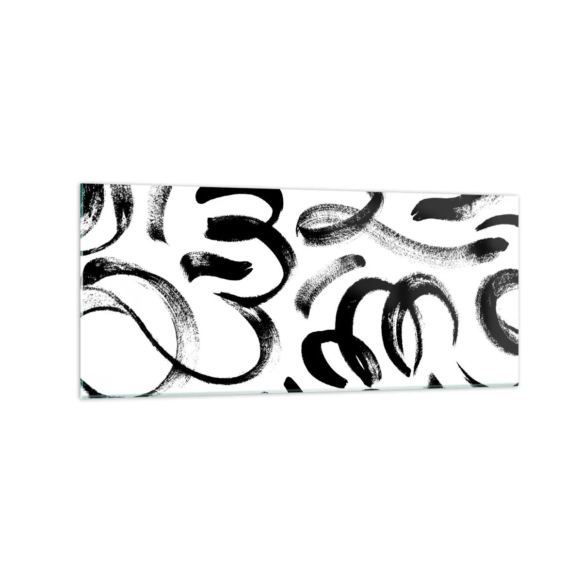 Cuadro sobre vidrio - Impresiones sobre Vidrio - Pinceladas abstractas negras sobre fondo blanco - 120x50cm - Negro sobre blanco - Decoración de pared moderna para salón y dormitorio ARTTOR