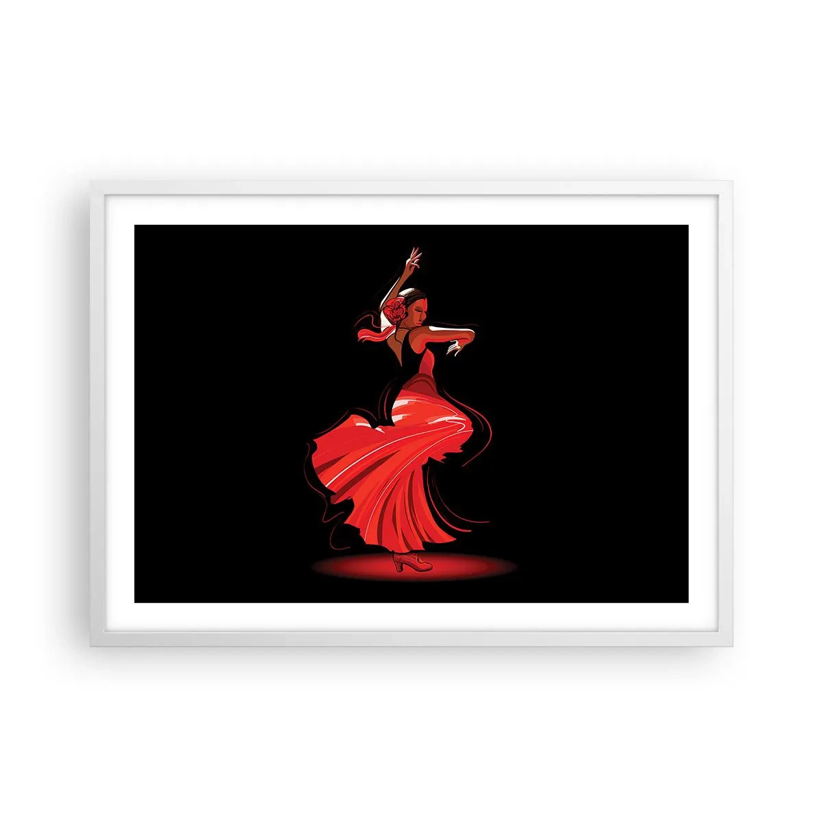 Póster en marco blanco - El espíritu ardiente del flamenco - 70x50 cm