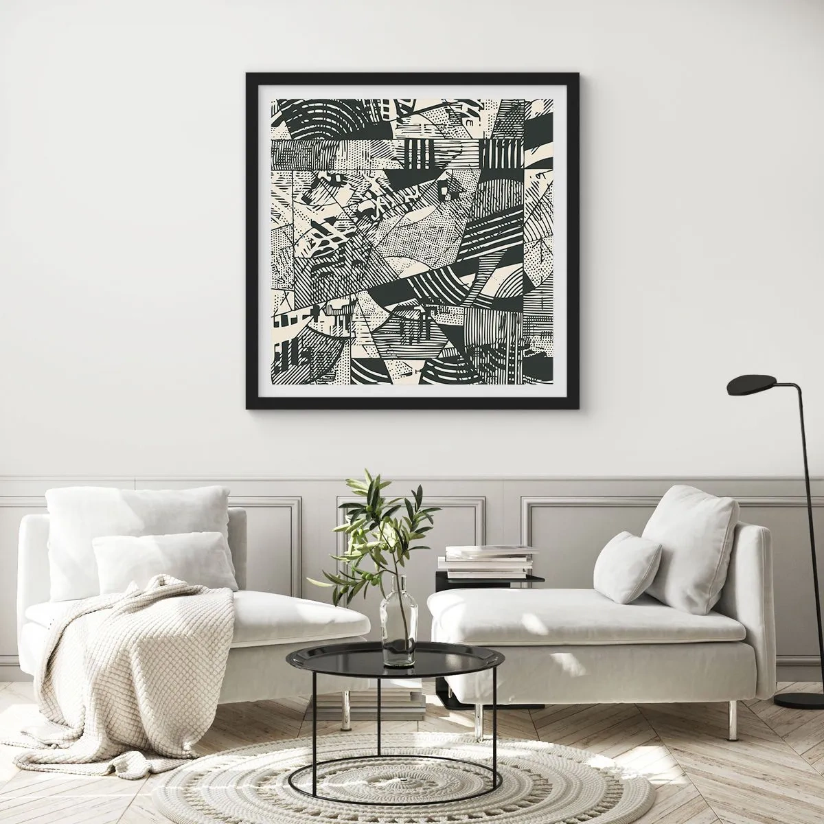 Póster en marco negro - La dinámica del presente - 30x30 cm