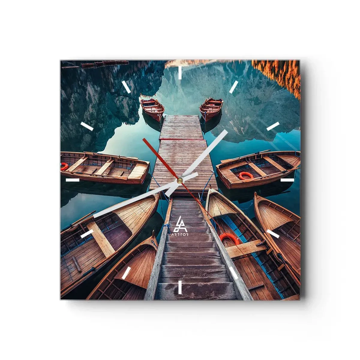 Reloj de pared - Reloj de vidrio - Esperando en el muelle - 40x40 cm