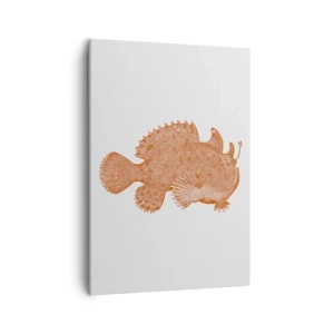 Cuadro sobre lienzo - Impresión de Imagen - Dibujo detallado de un pez de color cobre sobre un fondo blanco. - 50x70cm - Y sin embargo, un simple pez - Decoración de pared moderna para salón y dormitorio ARTTOR