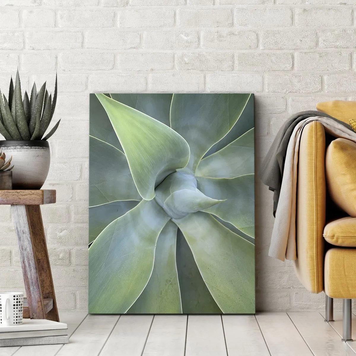 Cuadro sobre lienzo - Impresión de Imagen - Hojas sutiles de agave en tonos verdes. - 50x70cm - El nacimiento del verde - Decoración de pared moderna para salón y dormitorio ARTTOR