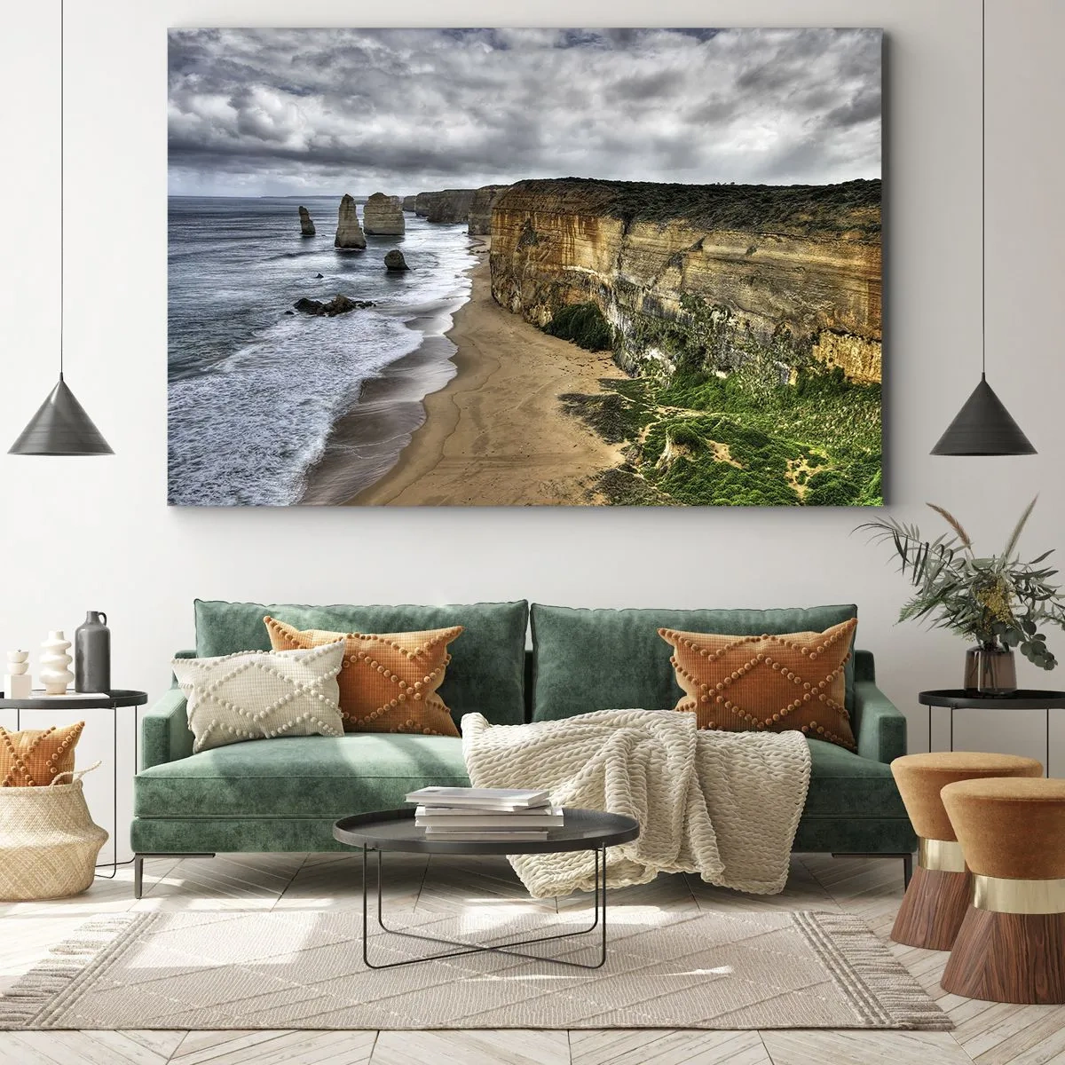 Cuadro sobre lienzo - Impresión de Imagen - Costa de acantilados con playa y formaciones rocosas - 70x50cm - Belleza en bruto - Decoración de pared moderna para salón y dormitorio ARTTOR