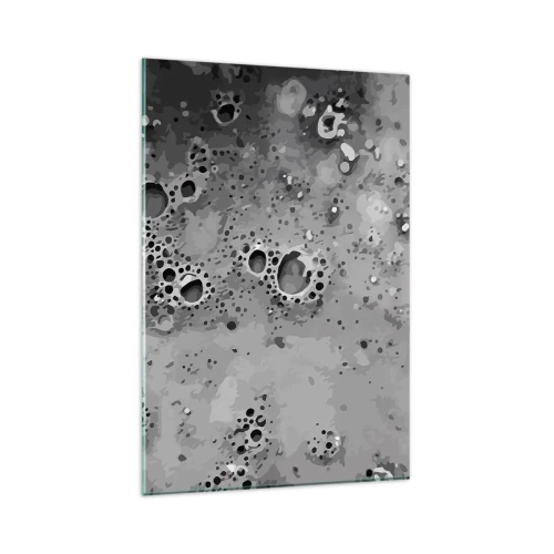 Cuadro sobre vidrio - Impresiones sobre Vidrio - Patrón abstracto de burbujas en blanco y negro - 80x120cm - Como un paisaje lunar - Decoración de pared moderna para salón y dormitorio ARTTOR