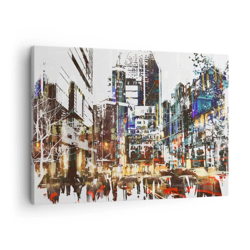 Cuadro sobre lienzo - Impresión de Imagen - Un paisaje urbano moderno de estilo artístico. - 70x50cm - Ciudad parpadeante - Decoración de pared moderna para salón y dormitorio ARTTOR