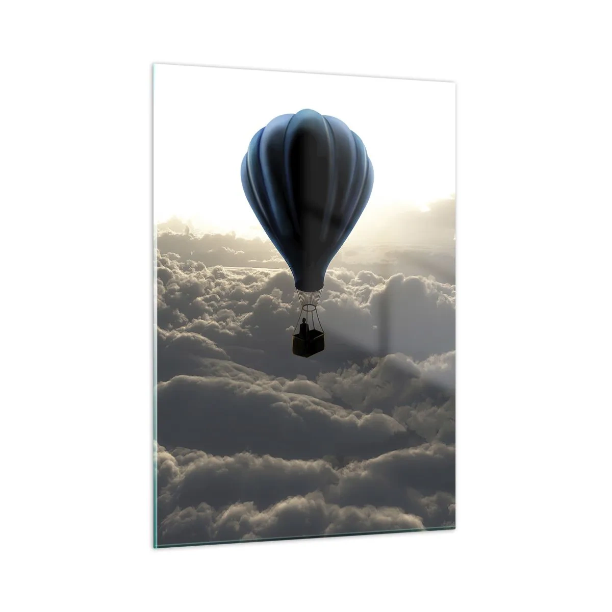 Cuadro sobre vidrio - Impresiones sobre Vidrio - Un globo flotando sobre las nubes al amanecer. - 50x70cm - Un viajero por encima de las nubes - Decoración de pared moderna para salón y dormitorio ARTTOR