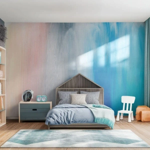 Fotomural Premium Sand - Rayas de colores pastel que se desvanecen en azul y turquesa. - 100x70cm - Elementos: aire - Decoración de pared moderna para salón y dormitorio ARTTOR