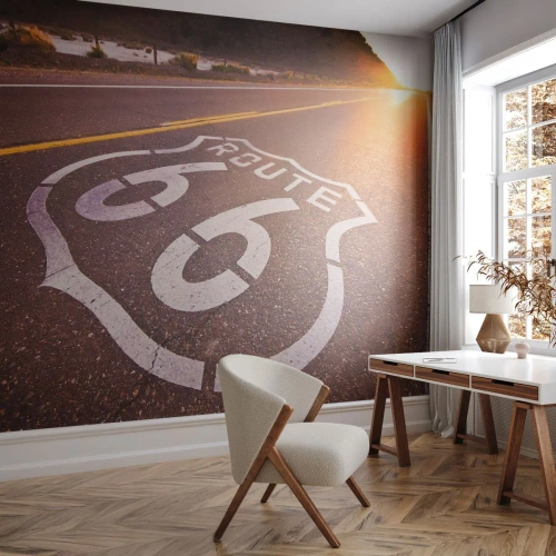 Fotomural Premium Sand - Ruta 66 al atardecer - 100x70cm - La famosa Ruta 66 - Decoración de pared moderna para salón y dormitorio ARTTOR