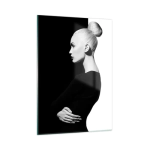 Cuadro sobre vidrio - Impresiones sobre Vidrio - Retrato en blanco y negro de una mujer con un elegante moño. - 50x70cm - Simplemente femenina - Decoración de pared moderna para salón y dormitorio ARTTOR
