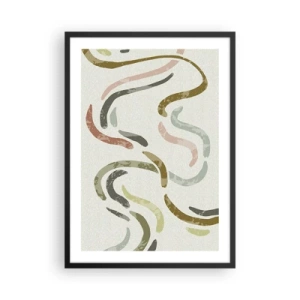 Póster en marco negro - Líneas onduladas abstractas en tonos naturales. - 50x70cm - La alegre danza de la abstracción - Decoración de pared moderna para salón y dormitorio ARTTOR