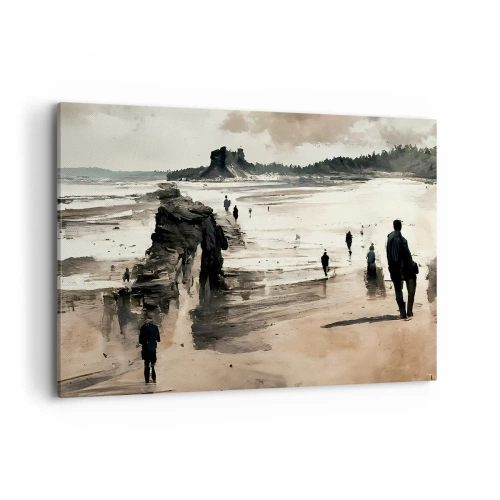 Cuadro sobre lienzo - Impresión de Imagen - Caminantes de playa en un paisaje tranquilo - 120x80cm - Un sueño evocado - Decoración de pared moderna para salón y dormitorio ARTTOR