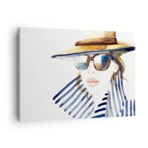 Cuadro sobre lienzo - Impresión de Imagen - Retrato de una mujer con sombrero y gafas de sol. - 70x50cm - ¡Florida le da la bienvenida! - Decoración de pared moderna para salón y dormitorio ARTTOR