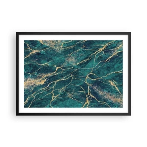Póster en marco negro - Patrón de mármol texturizado en tonos turquesa y dorado. - 70x50cm - Riachuelos de oro - Decoración de pared moderna para salón y dormitorio ARTTOR