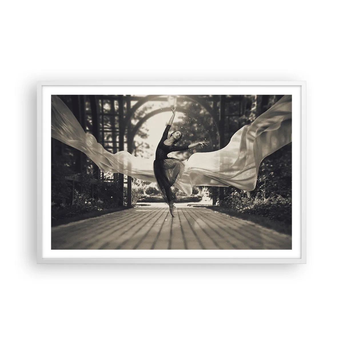 Póster en marco blanco - Danza del espíritu del jardín - 91x61 cm