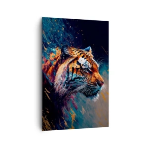 Cuadro sobre lienzo - Impresión de Imagen - Retrato de un tigre en colores dinámicos y abstractos. - 80x120cm - Belleza salvaje - Decoración de pared moderna para salón y dormitorio ARTTOR