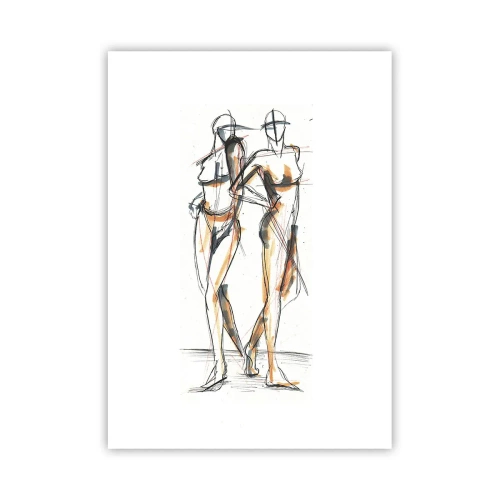 Póster - Boceto abstracto de dos figuras en colores cálidos. - 50x70cm - Un estudio sobre el encanto - Decoración de pared moderna para salón y dormitorio ARTTOR