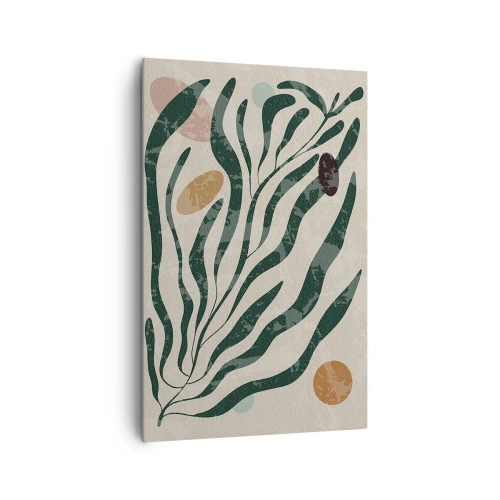 Cuadro sobre lienzo - Impresión de Imagen - Líneas y formas orgánicas en verde y beige. - 80x120cm - Entre verdes - Decoración de pared moderna para salón y dormitorio ARTTOR