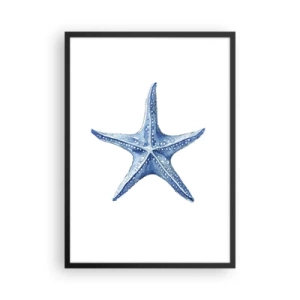 Póster en marco negro - Estrella de mar azul sobre un fondo blanco - 50x70cm - Estrella de mar - Decoración de pared moderna para salón y dormitorio ARTTOR