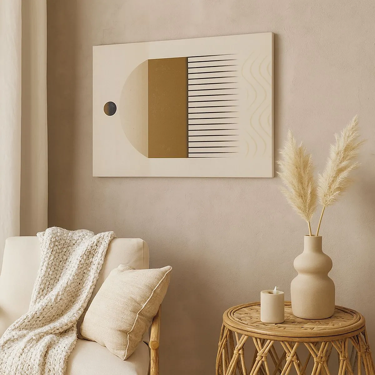 Cuadro sobre lienzo - Impresión de Imagen - Composición geométrica abstracta en tonos beige y marrón. - 70x50cm - Varios estados - Decoración de pared moderna para salón y dormitorio ARTTOR