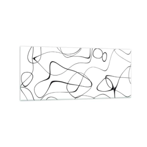 Cuadro sobre vidrio - Impresiones sobre Vidrio - Líneas negras abstractas sobre un fondo blanco en un estilo minimalista. - 120x50cm - Los caminos de la vida, las vicisitudes del destino - Decoración de pared moderna para salón y dormitorio ARTTOR