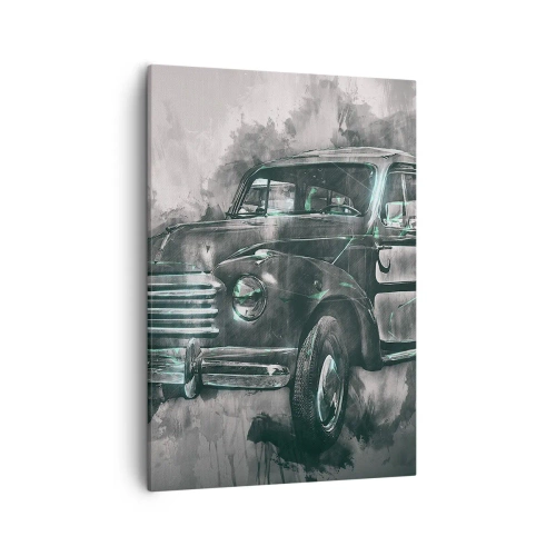 Cuadro sobre lienzo - Impresión de Imagen - Un coche retro clásico con un fondo artístico. - 50x70cm - Antepasado respetable - Decoración de pared moderna para salón y dormitorio ARTTOR