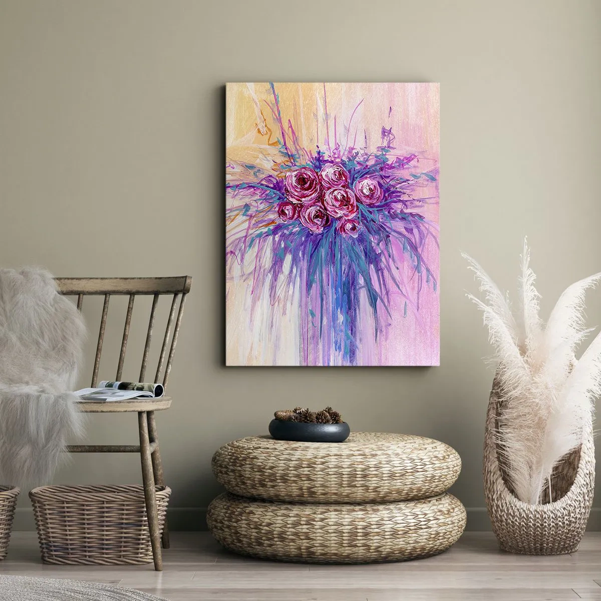 Cuadro sobre lienzo - Impresión de Imagen - Un ramo de rosas en colores pastel. - 50x70cm - Fuente de rosas - Decoración de pared moderna para salón y dormitorio ARTTOR