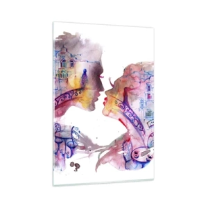Cuadro sobre vidrio - Impresiones sobre Vidrio - Una acuarela romántica que representa las siluetas de los amantes. - 80x120cm - Un puente secreto de suspiros - Decoración de pared moderna para salón y dormitorio ARTTOR