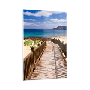 Cuadro sobre vidrio - Impresiones sobre Vidrio - Camino de madera que conduce a la playa con vistas al mar. - 80x120cm - Llévame a la isla de la felicidad - Decoración de pared moderna para salón y dormitorio ARTTOR