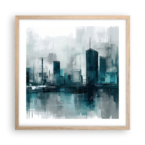 Póster en marco roble claro - Ciudad color lluvia - 50x50 cm