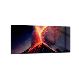 Cuadro sobre vidrio - Impresiones sobre Vidrio - Una erupción volcánica única por la noche con colores dinámicos. - 120x50cm - Belleza y horror - Decoración de pared moderna para salón y dormitorio ARTTOR