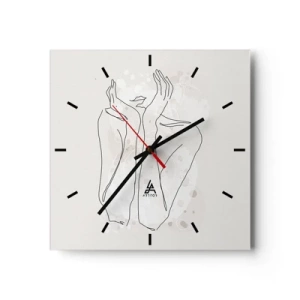Reloj de pared - Reloj de vidrio - Línea de contorno que muestra las manos de una mujer sobre un fondo claro - 30x30cm - Un momento de ensueño - Decoración de pared moderna para salón y dormitorio ARTTOR