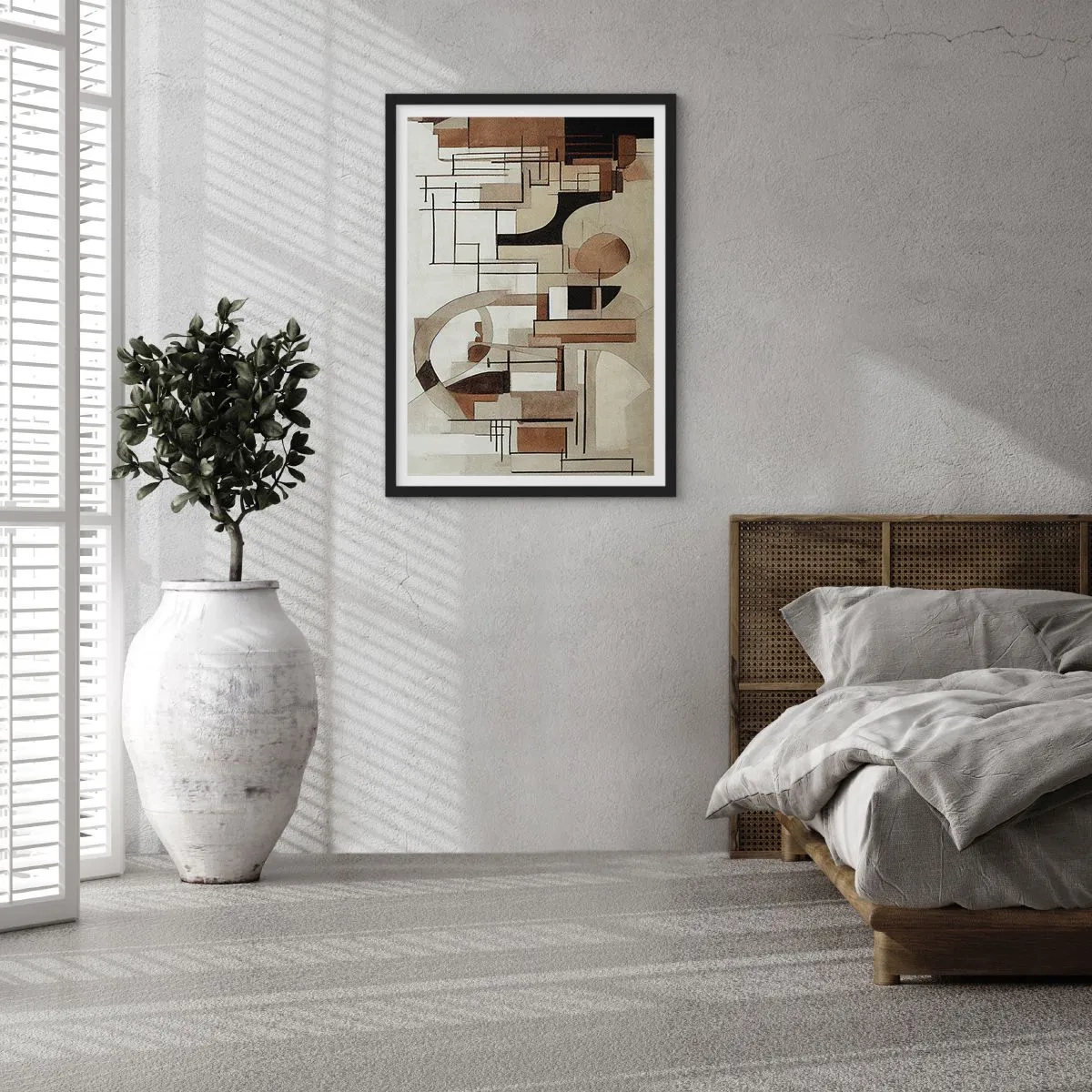 Póster en marco negro - Abstracción geométrica en tonos marrones y beige. - 50x70cm - Paisaje urbano 2.0 - Decoración de pared moderna para salón y dormitorio ARTTOR