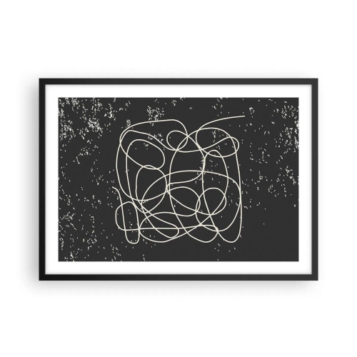 Póster en marco negro - Línea abstracta sobre fondo negro con finos detalles. - 70x50cm - Pensamientos errantes - Decoración de pared moderna para salón y dormitorio ARTTOR