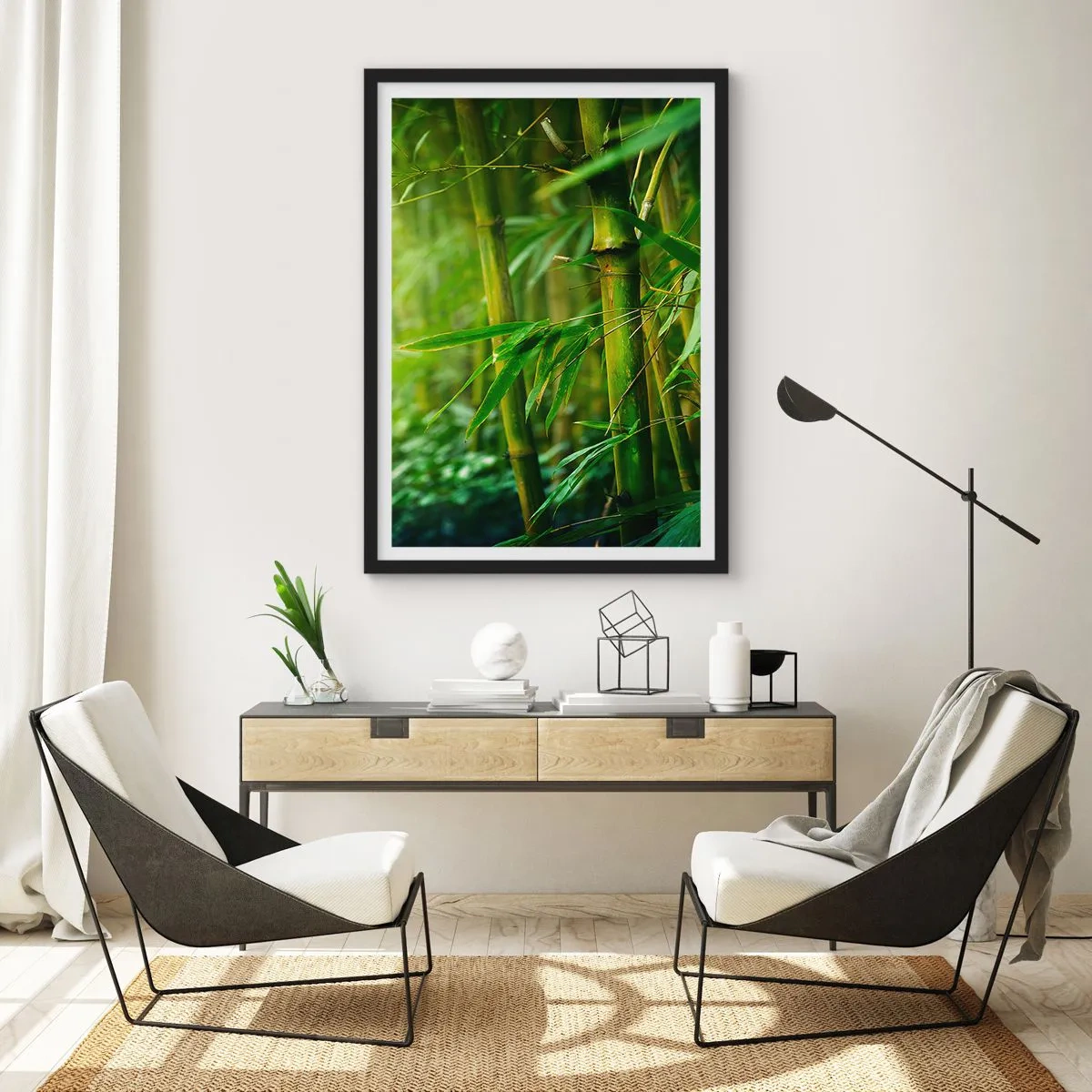 Póster en marco negro - Un bosque de bambú en tonos verdes. - 50x70cm - Conocer el propio verdor - Decoración de pared moderna para salón y dormitorio ARTTOR