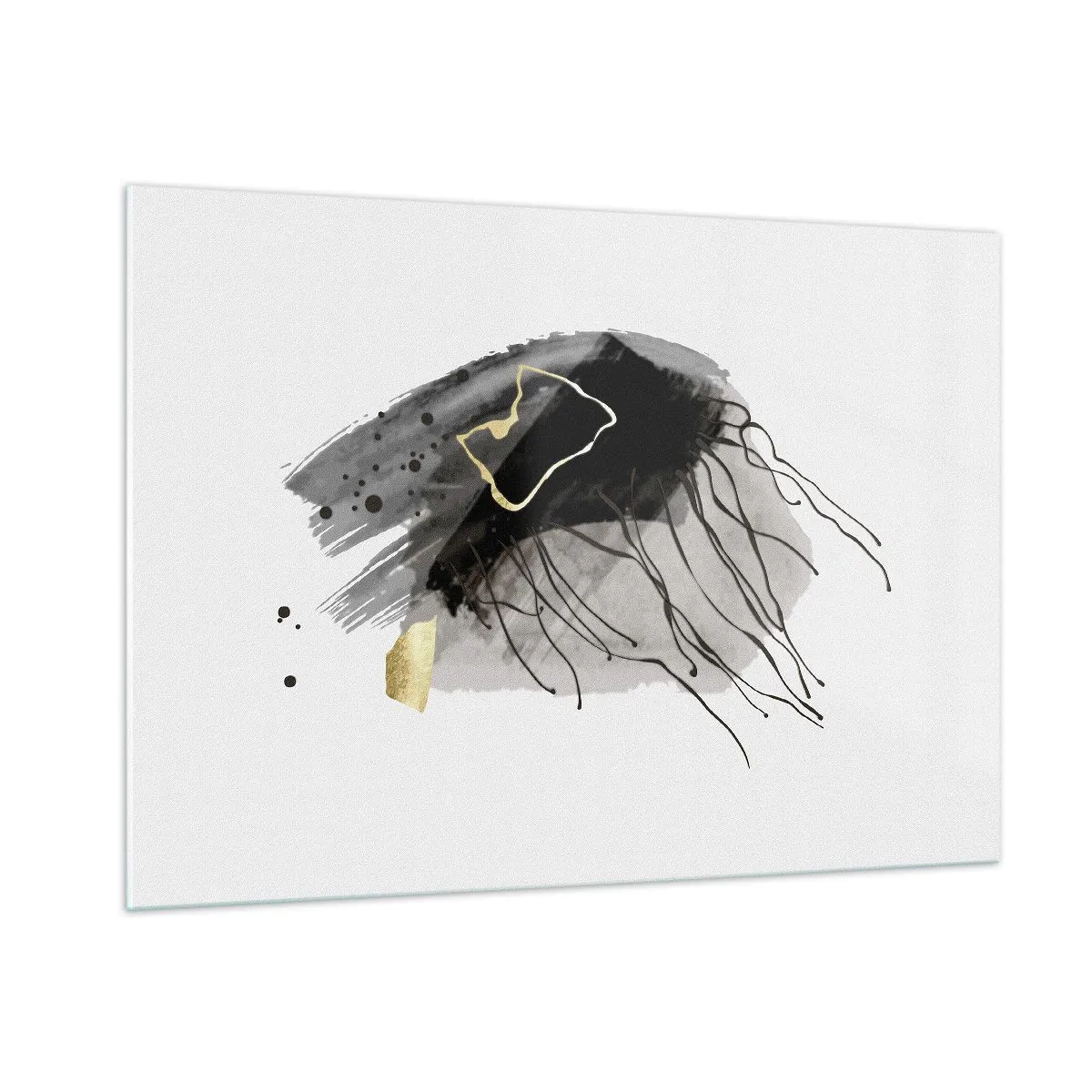 Cuadro sobre vidrio - Impresiones sobre Vidrio - Composición abstracta de negro y dorado sobre un fondo blanco. - 100x70cm - En negro y dorado - Decoración de pared moderna para salón y dormitorio ARTTOR