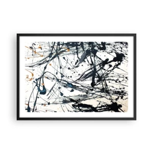 Póster en marco negro - Una pintura abstracta con salpicaduras de pintura en patrones dinámicos. - 70x50cm - Abstracción expresionista - Decoración de pared moderna para salón y dormitorio ARTTOR