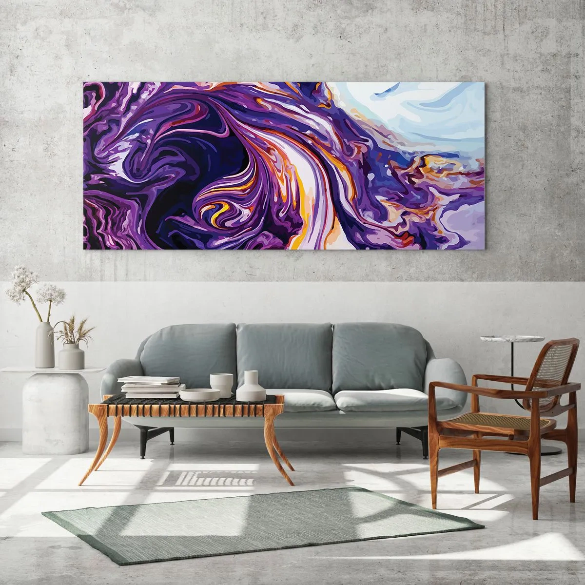 Cuadro sobre vidrio - Impresiones sobre Vidrio - Una curva en el violeta - 100x40 cm