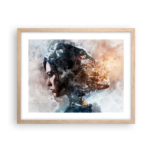 Póster en marco roble claro - Una historia sobre una niña con una ciudad de fondo - 50x40 cm