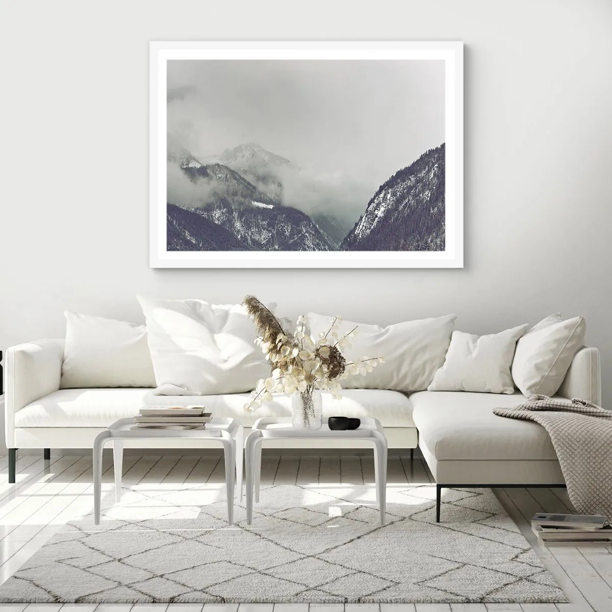 Póster en marco blanco - Valle de la niebla - 91x61 cm